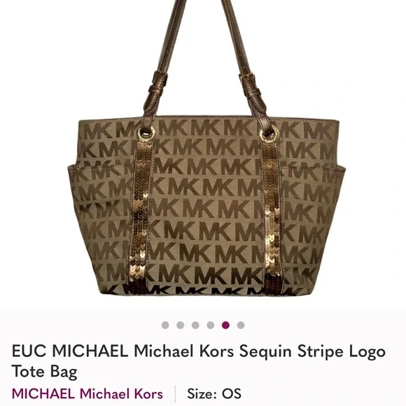 EUC MMK Sequin Stripe Tan Tote Bag - Picture 5 of 6